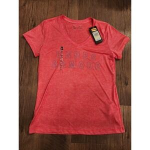 Womens Under Armour Size Medium Coral Loose HeatGear V-neck Shirt New W/ Tags